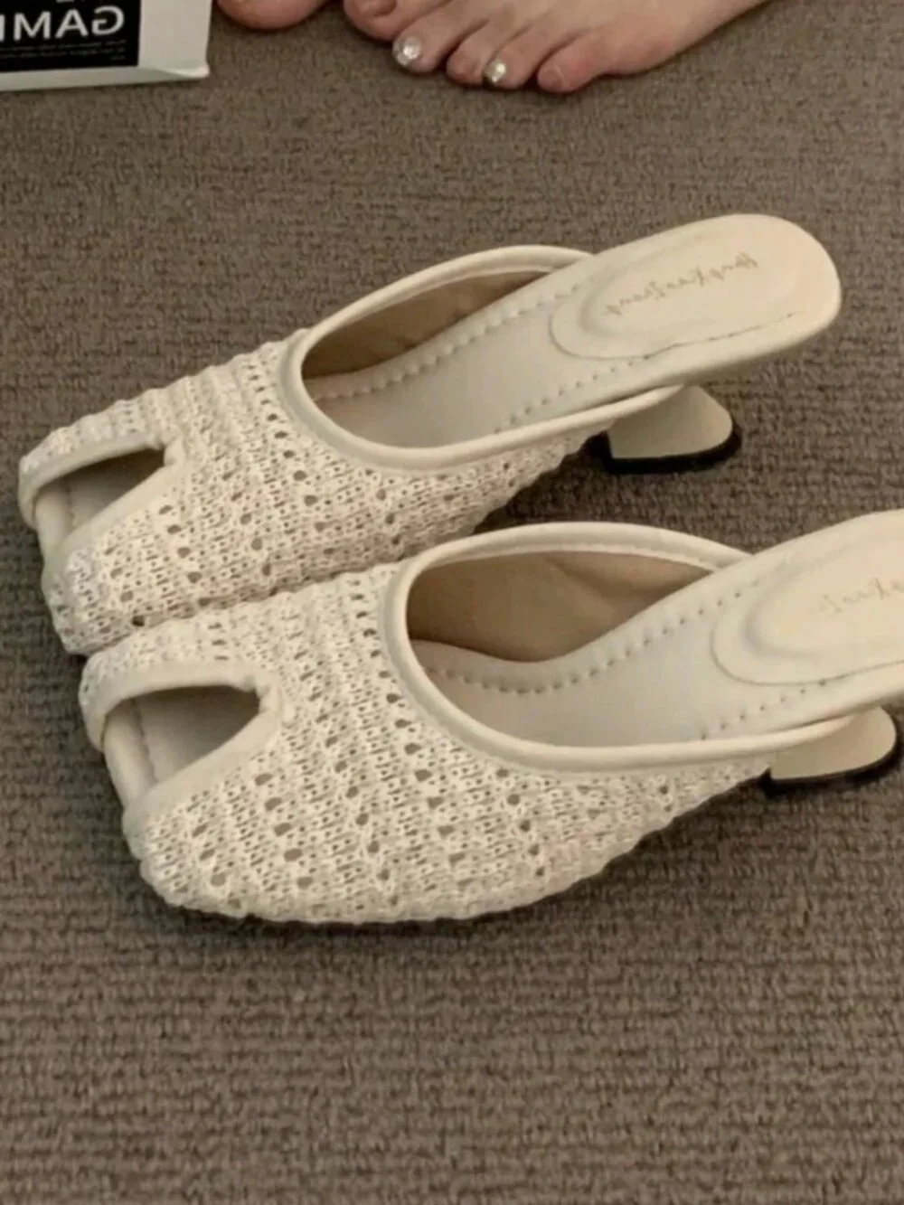 Beige Bohemian Women's Woven contemporary Heel peep Toe Sandals - Picture 4 of 6